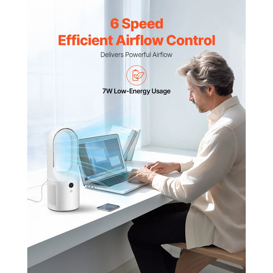 Desk Fan Bladeless 12.99 in Kids-Friendly Personal Portable Desk Fan 6-Speed USB Quiet Cooling Small Tower Fan for Home