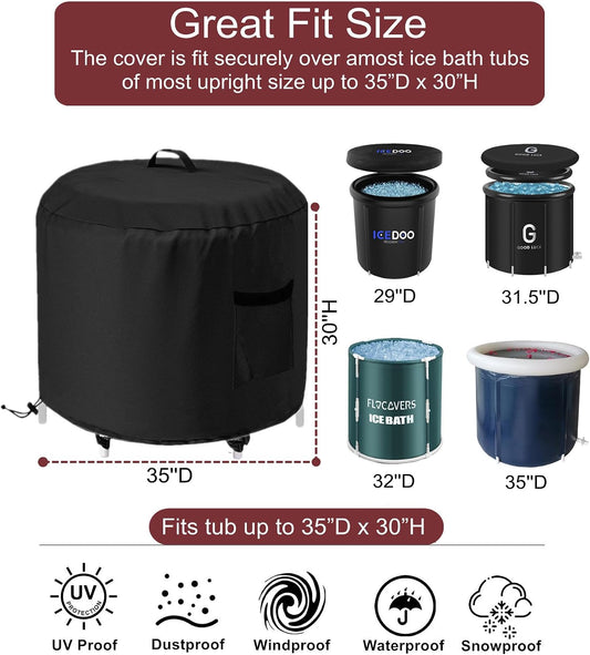 Portable Ice Bath Tub Cover - Dustproof, Waterproof with Windproof Hem - Outdoor Ice Bath Barrel Cover for Cold Plunge Tub