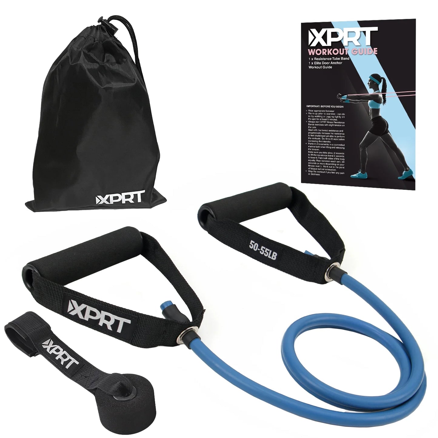 Single Resistance Band Home Gym Exercise Band with Handles and Door Anchor 30 Lb.