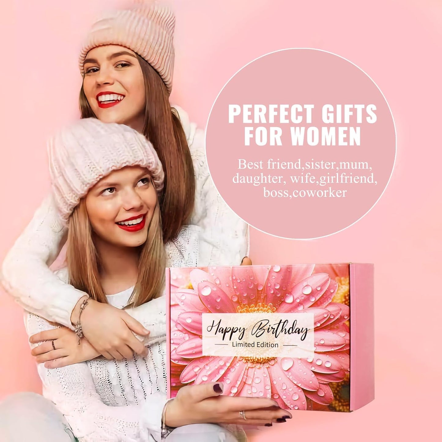 Happy Birthday Gifts: Rose Basket for Women - Friend, Daughter, Sister, Coworker - Bath Spa Gifts Set & Self Care Box