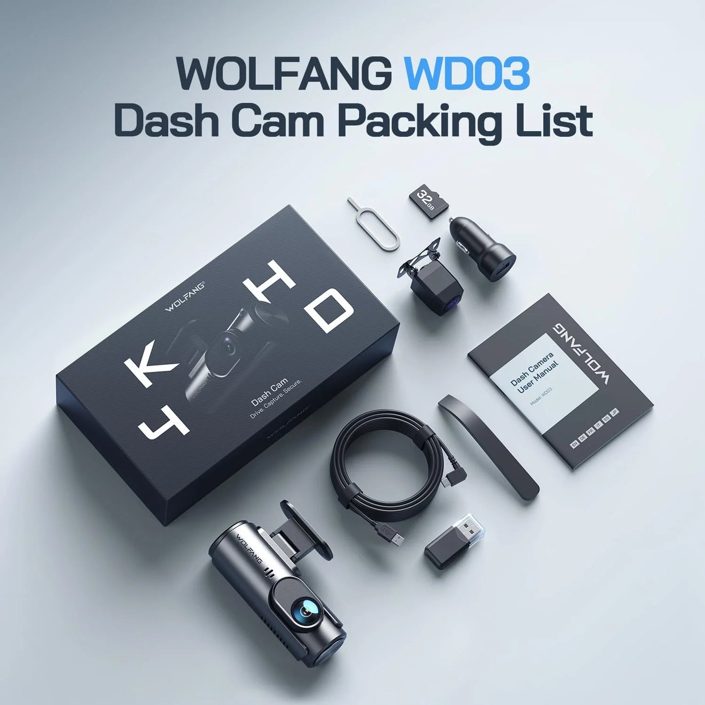 Dash Cam Front and Rear, 4K Front 1080P Rear Dual Dash Camera, 3” IPS Screen, 170° Wide Angle, Night Vision, G-Sensor, Loop Recording, Parking Monitor, Supports 128GB
