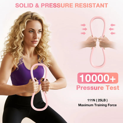 Pilates Ring Set – 14" Anti-Deformation Circle with Padded Handles, Mini Ball, Resistance Bands, Focusing on Toning Inner Thighs, Arms, and Core