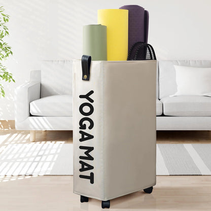 Yoga Mat Storage Rack, 22’’ Large Yoga Mat Holder Accessories, Home Gym Equipment Storage Yoga Mats, Workout Equipment Organization with Wheels, White