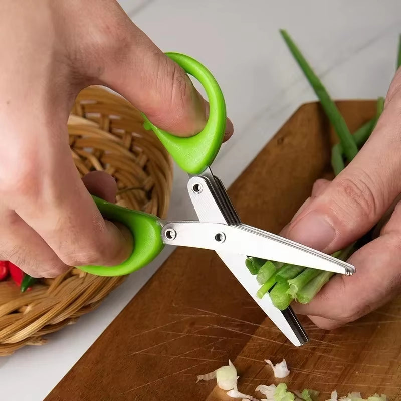 Multifunctional Scissors Stainless Steel 5 Layer Kitchen Scissors Scallion Cutter Pepper Herb Laver Spices Onion Cooking Tool