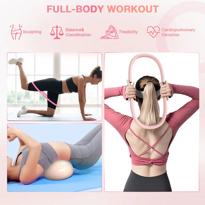 Pilates Ring Set – 14" Anti-Deformation Circle with Padded Handles, Mini Ball, Resistance Bands, Focusing on Toning Inner Thighs, Arms, and Core