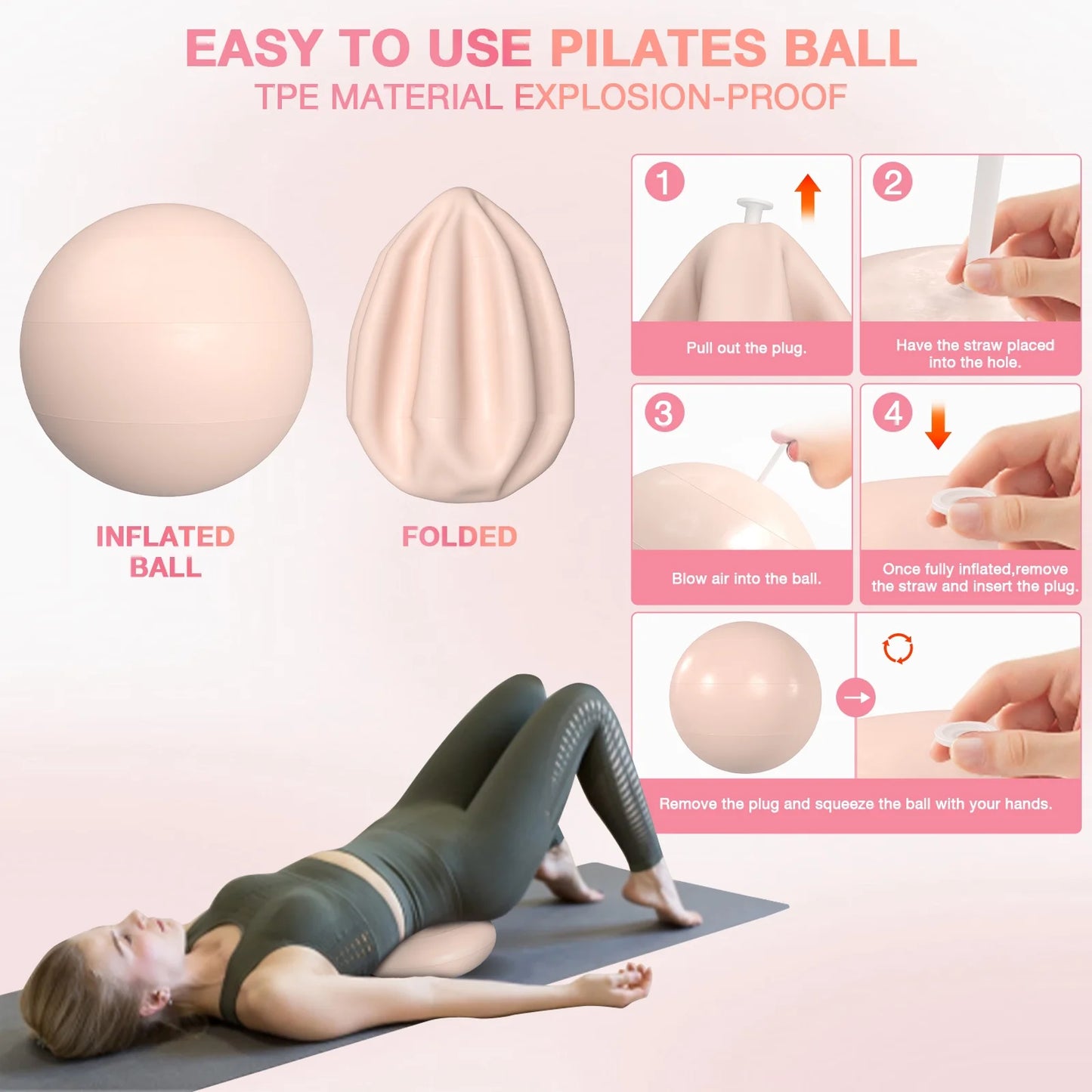 Pilates Ring Set – 14" Anti-Deformation Circle with Padded Handles, Mini Ball, Resistance Bands, Focusing on Toning Inner Thighs, Arms, and Core