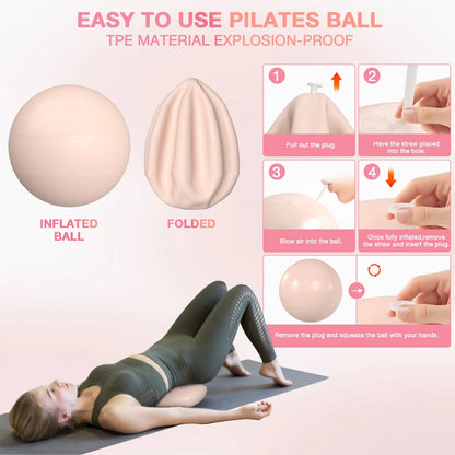 Pilates Ring Set – 14" Anti-Deformation Circle with Padded Handles, Mini Ball, Resistance Bands, Focusing on Toning Inner Thighs, Arms, and Core