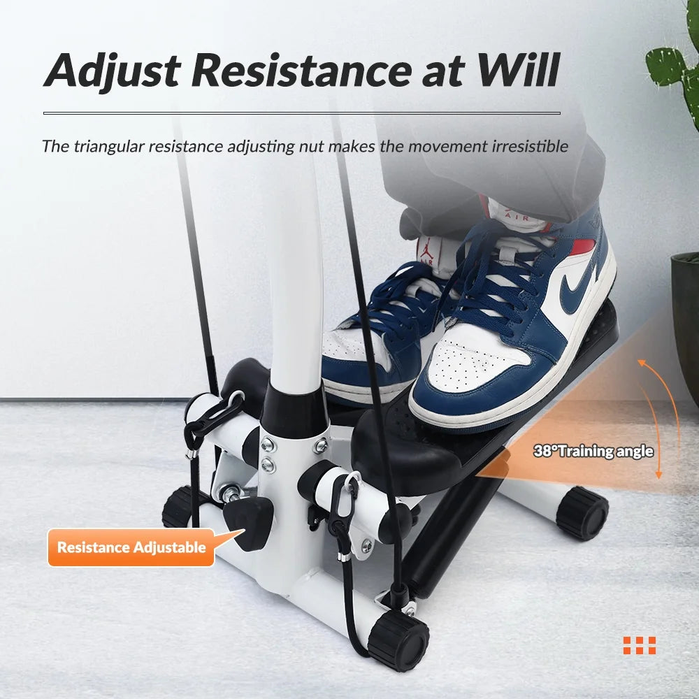 Steppers for Exercise, Mini Stair Stepper with Resistance Bands and Handlebar, 2 Ways to Use, Stair Climber Fitness Exercise Equipment for Full Body Training, 220 Lbs Weight Capacity