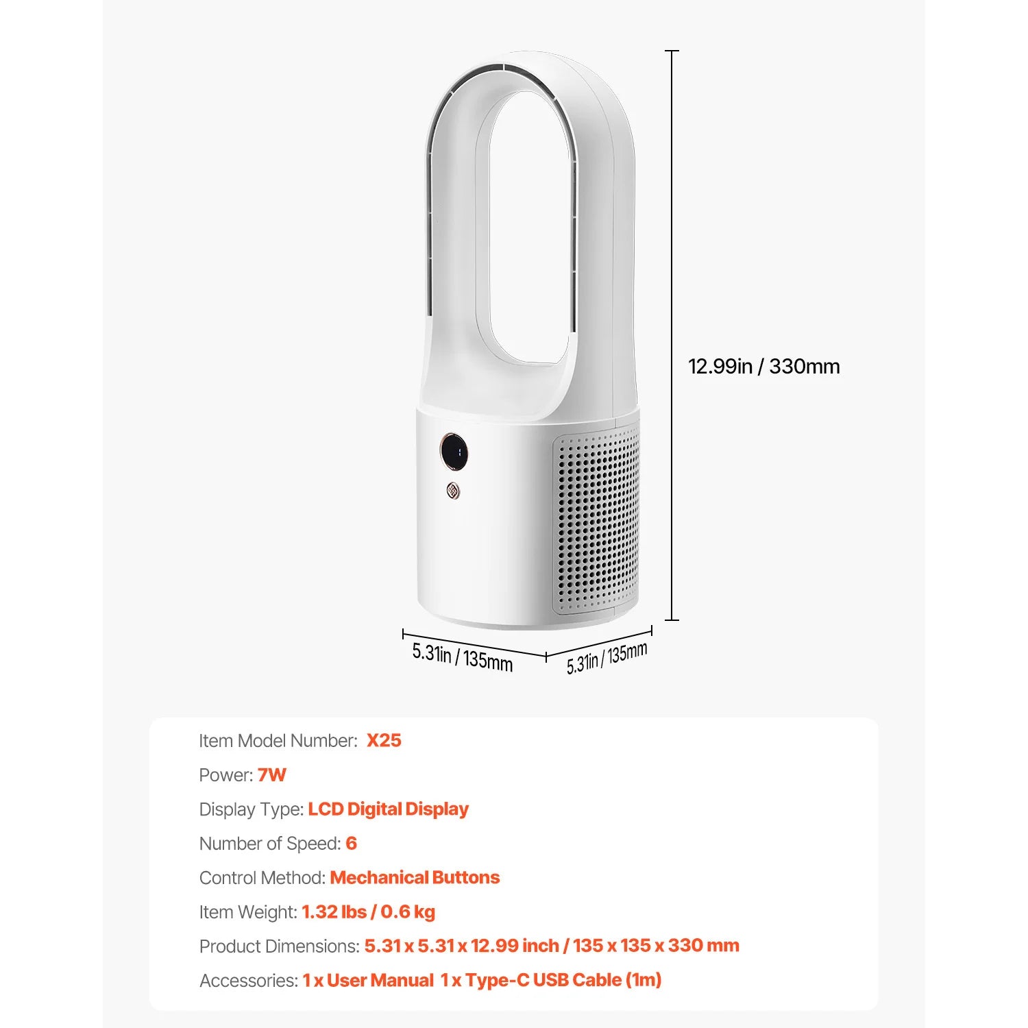 Desk Fan Bladeless 12.99 in Kids-Friendly Personal Portable Desk Fan 6-Speed USB Quiet Cooling Small Tower Fan for Home