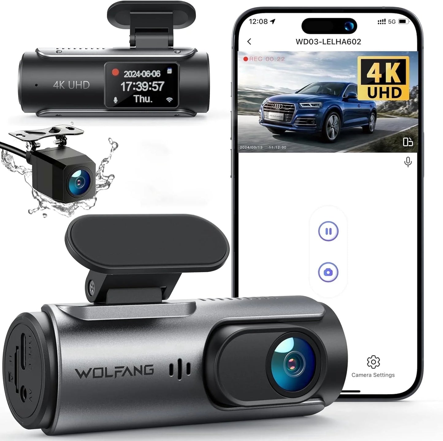 Dash Cam Front and Rear, 4K Front 1080P Rear Dual Dash Camera, 3” IPS Screen, 170° Wide Angle, Night Vision, G-Sensor, Loop Recording, Parking Monitor, Supports 128GB