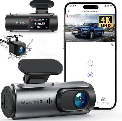 Dash Cam Front and Rear, 4K Front 1080P Rear Dual Dash Camera, 3” IPS Screen, 170° Wide Angle, Night Vision, G-Sensor, Loop Recording, Parking Monitor, Supports 128GB