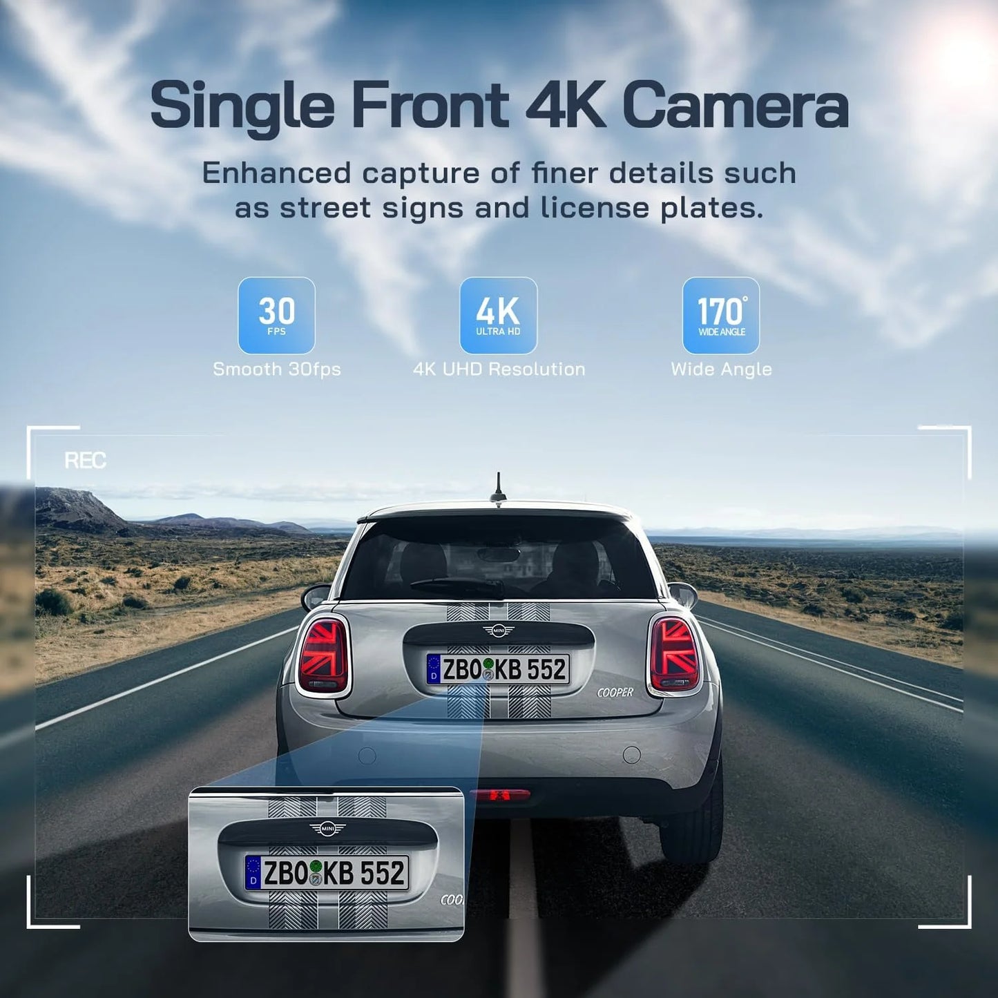 Dash Cam Front and Rear, 4K Front 1080P Rear Dual Dash Camera, 3” IPS Screen, 170° Wide Angle, Night Vision, G-Sensor, Loop Recording, Parking Monitor, Supports 128GB