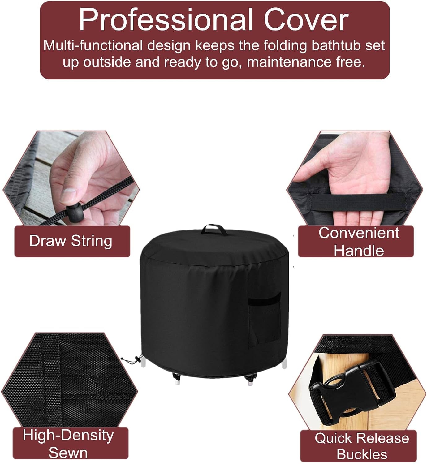 Portable Ice Bath Tub Cover - Dustproof, Waterproof with Windproof Hem - Outdoor Ice Bath Barrel Cover for Cold Plunge Tub