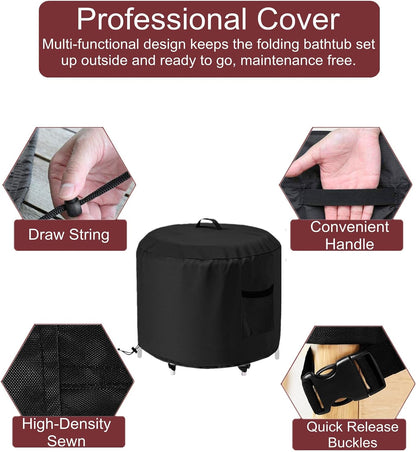 Portable Ice Bath Tub Cover - Dustproof, Waterproof with Windproof Hem - Outdoor Ice Bath Barrel Cover for Cold Plunge Tub