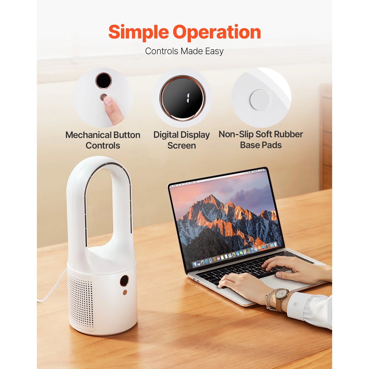 Desk Fan Bladeless 12.99 in Kids-Friendly Personal Portable Desk Fan 6-Speed USB Quiet Cooling Small Tower Fan for Home