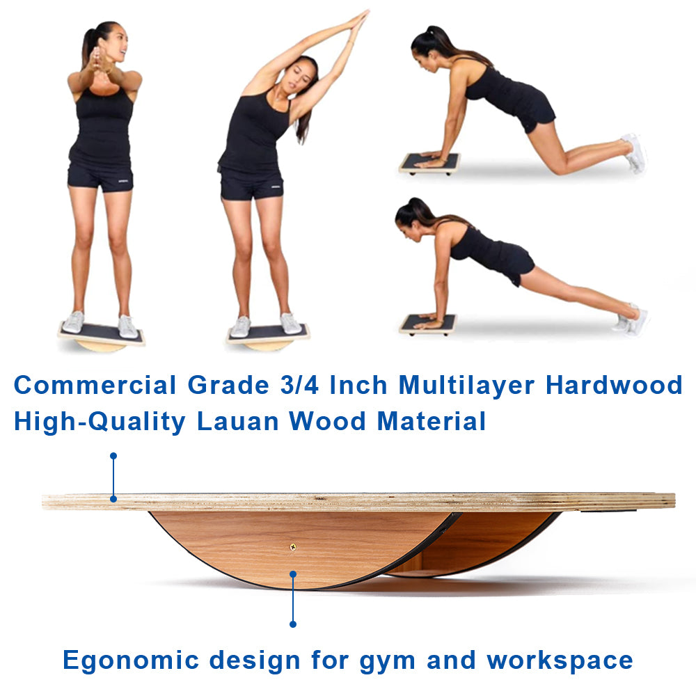 Professional Extra Large Wooden Balancing Board, Rocker Board, Wood Standing Desk Accessory, Balancing Board for under Desk, anti Slip Roller