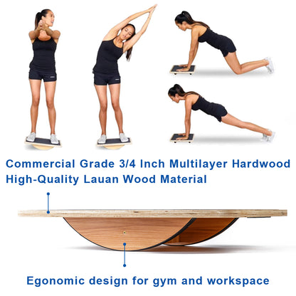 Professional Extra Large Wooden Balancing Board, Rocker Board, Wood Standing Desk Accessory, Balancing Board for under Desk, anti Slip Roller