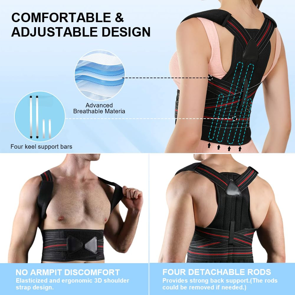 Posture Corrector for Women and Men Adjustable Back Brace Posture Corrector for Back Pain Relief - Scoliosis, Hunchback, Spine Corrector Large(Waistline 33.5In-37.4In)