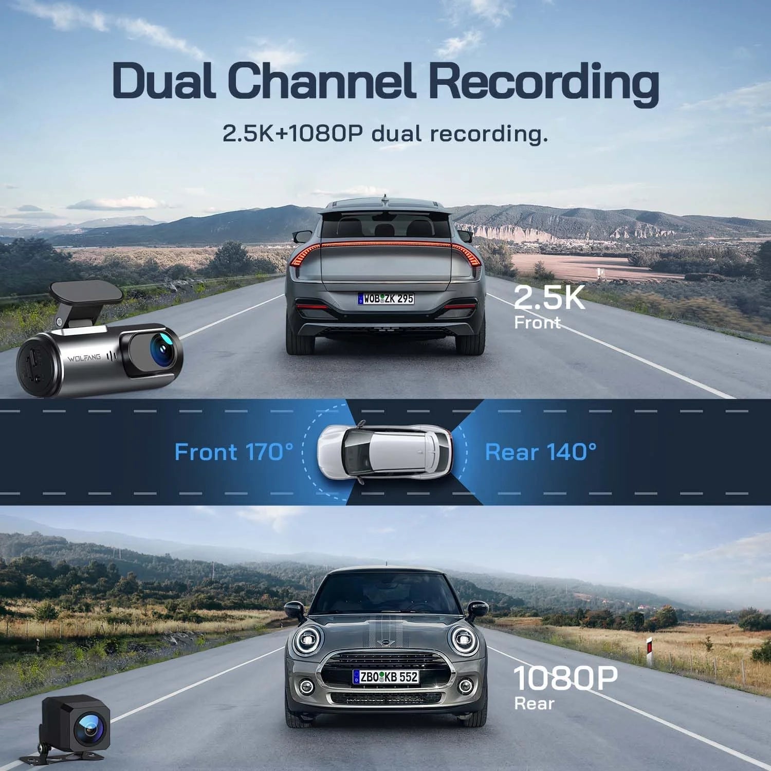 Dash Cam Front and Rear, 4K Front 1080P Rear Dual Dash Camera, 3” IPS Screen, 170° Wide Angle, Night Vision, G-Sensor, Loop Recording, Parking Monitor, Supports 128GB
