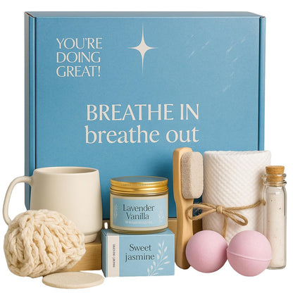 Set for Women - Self Care Assortment Gift Box | Relaxation Gift Collection Box for Self Care | Ideal Gift with Mug, Candle, Bath Bombs & Bar Soap