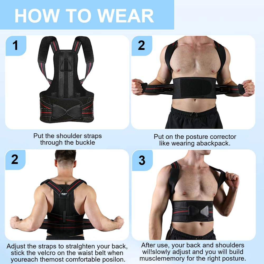 Posture Corrector for Women and Men Adjustable Back Brace Posture Corrector for Back Pain Relief - Scoliosis, Hunchback, Spine Corrector Large(Waistline 33.5In-37.4In)