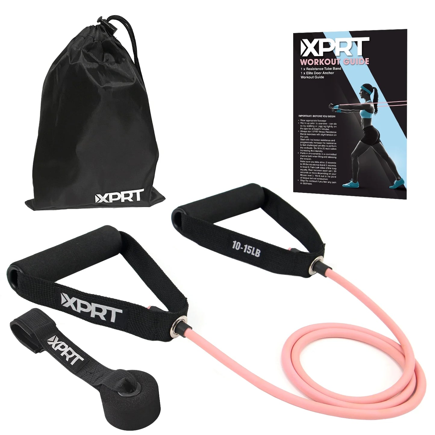 Single Resistance Band Home Gym Exercise Band with Handles and Door Anchor 30 Lb.
