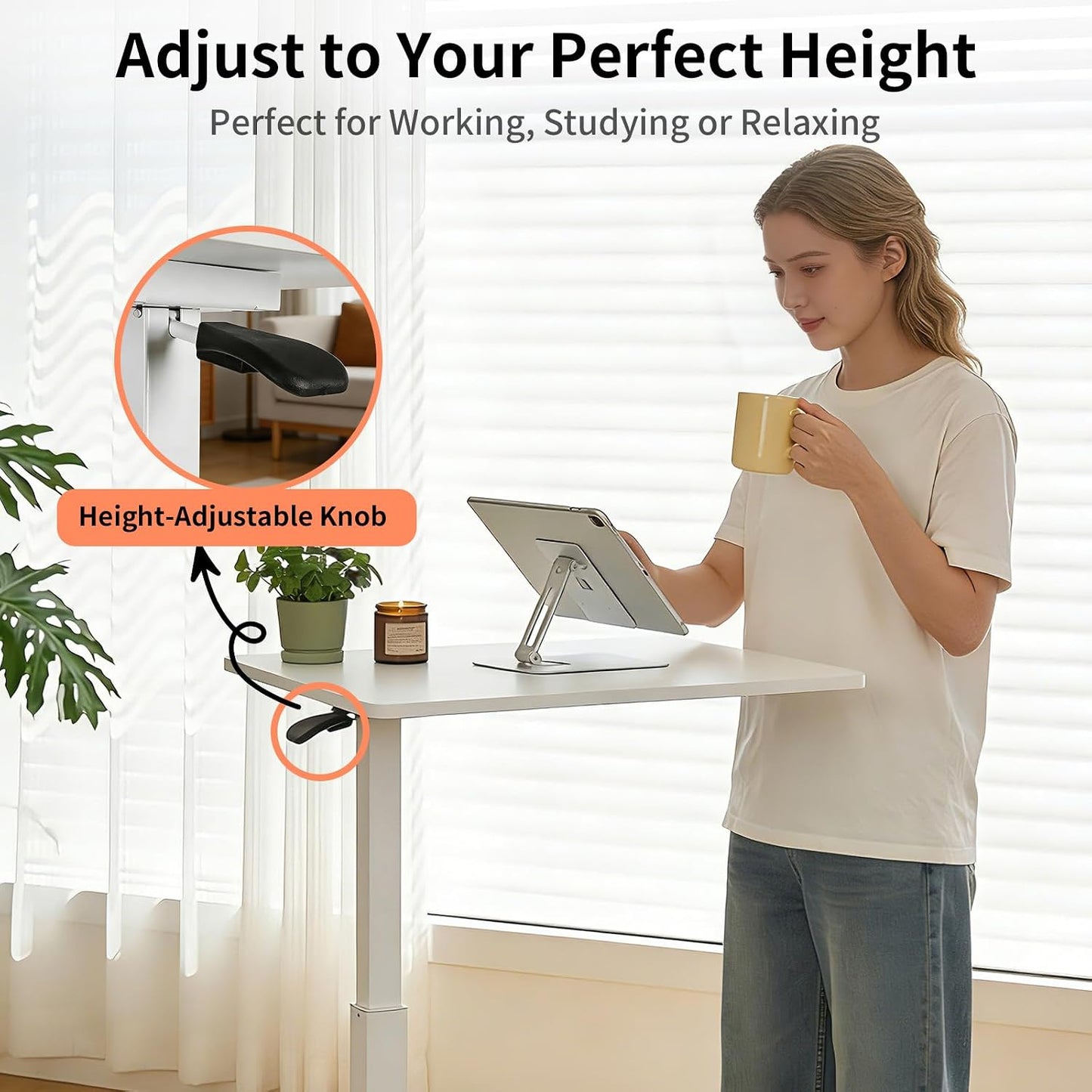 Small Standing Desk, Adjustable Height Sit Stand Desk for Laptop, Compact Standing Desk for Small Spaces, Stable Home Office Desk for Bedroom Bedside Use