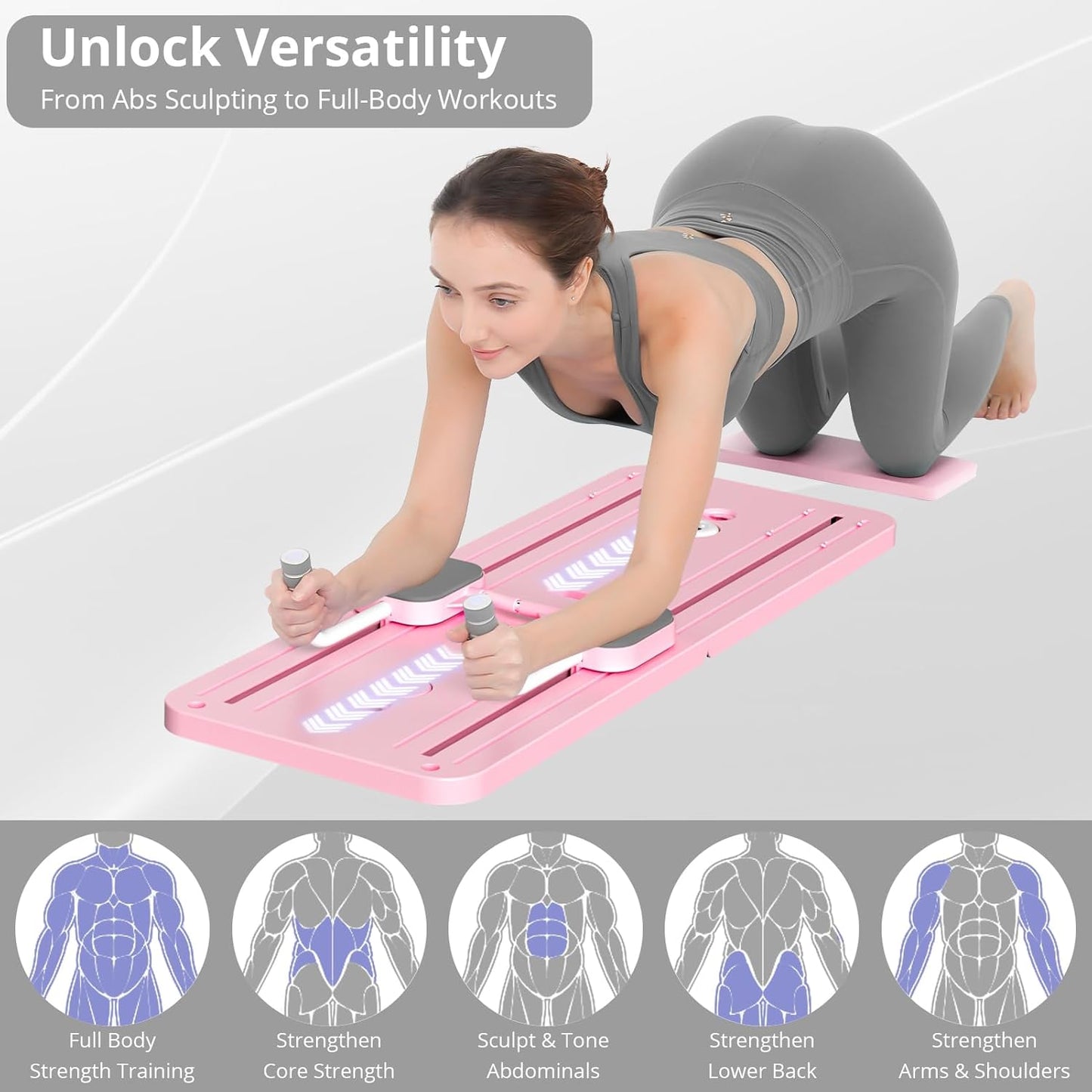 Pilates Board - Pilates Reformer Set, Multi-Purpose Foldable Pilates Reformer Board for Home, 5 in 1 Pilates Sliding Board