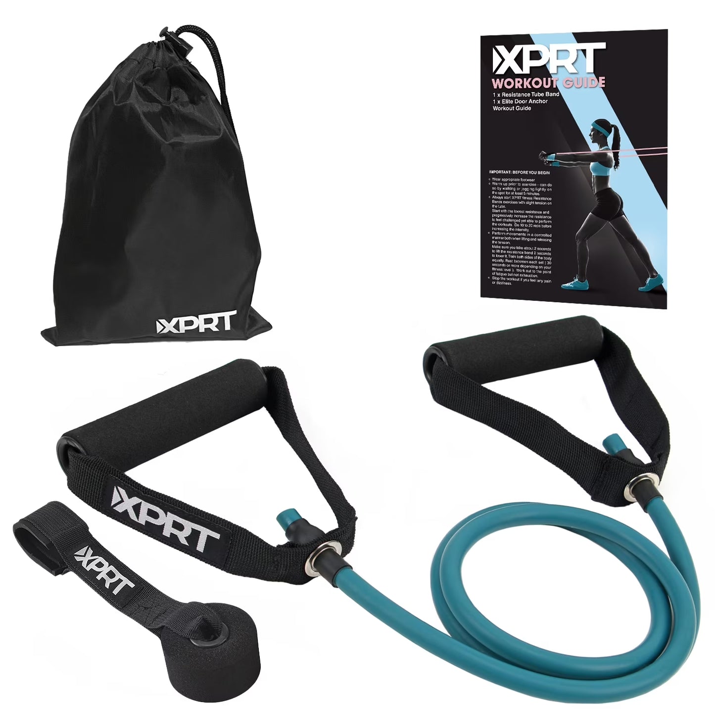Single Resistance Band Home Gym Exercise Band with Handles and Door Anchor 30 Lb.