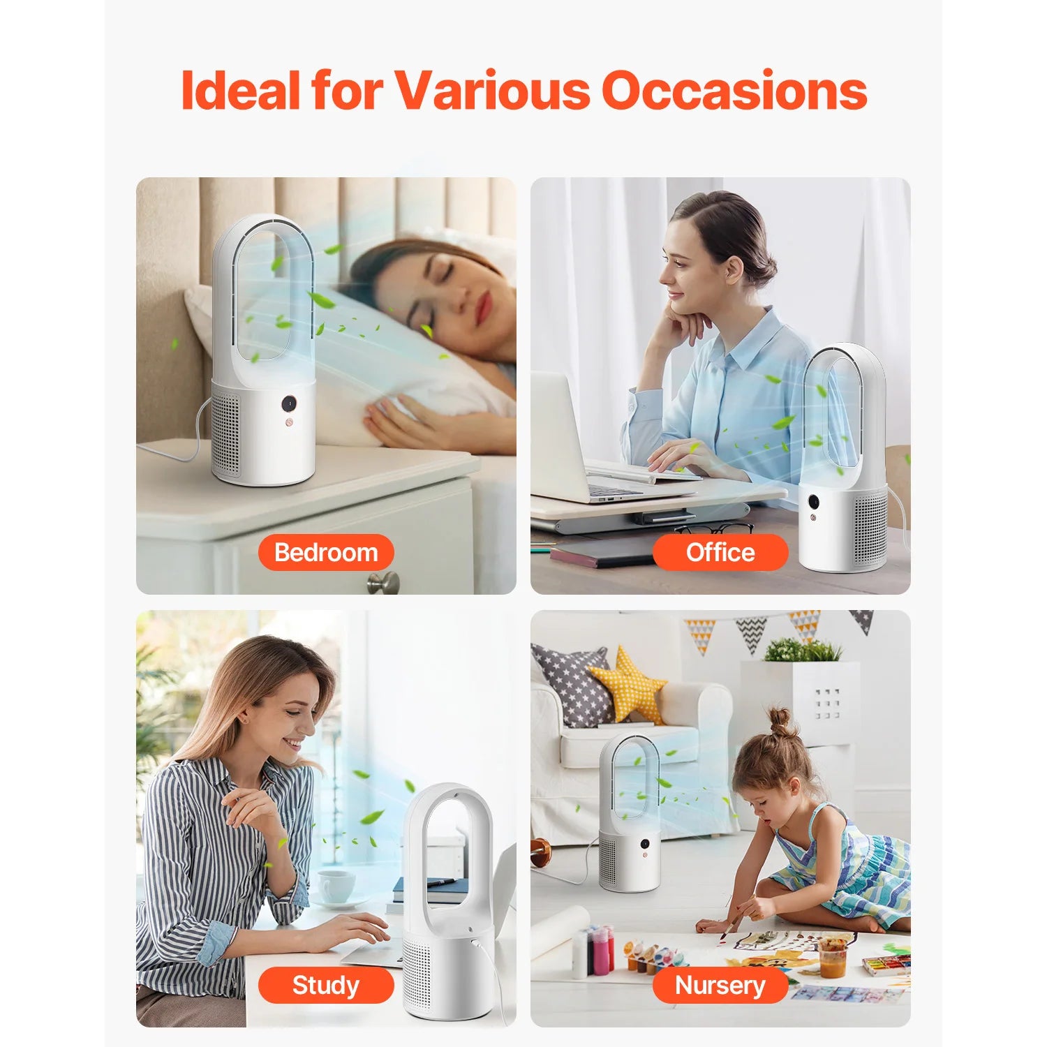 Desk Fan Bladeless 12.99 in Kids-Friendly Personal Portable Desk Fan 6-Speed USB Quiet Cooling Small Tower Fan for Home
