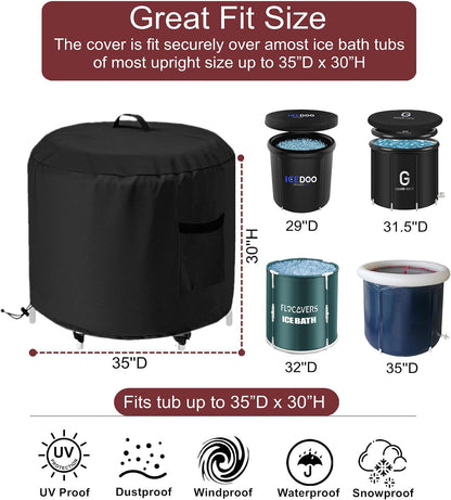 Portable Ice Bath Tub Cover - Dustproof, Waterproof with Windproof Hem - Outdoor Ice Bath Barrel Cover for Cold Plunge Tub