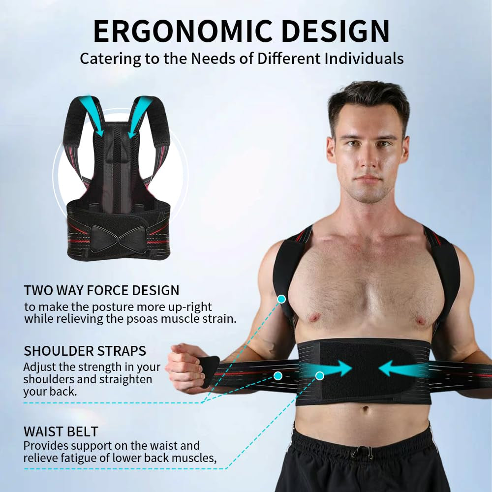 Posture Corrector for Women and Men Adjustable Back Brace Posture Corrector for Back Pain Relief - Scoliosis, Hunchback, Spine Corrector Large(Waistline 33.5In-37.4In)