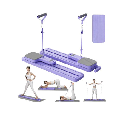 Pilates Board with Resistance Bands, 7-In-1 Foldable Pilates Reformer Set, Pilates Reformer Machine for Home Workout, Core Strengthener, Ab Workout, Glute & Leg Toning