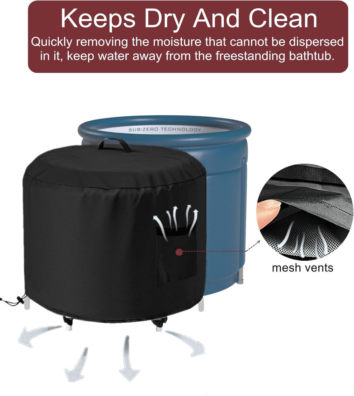 Portable Ice Bath Tub Cover - Dustproof, Waterproof with Windproof Hem - Outdoor Ice Bath Barrel Cover for Cold Plunge Tub