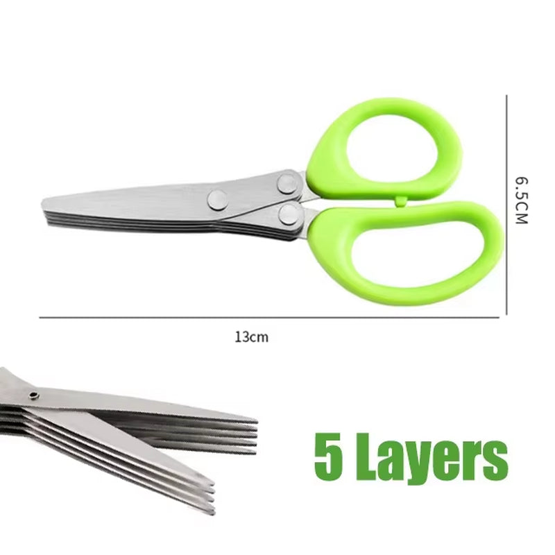 Multifunctional Scissors Stainless Steel 5 Layer Kitchen Scissors Scallion Cutter Pepper Herb Laver Spices Onion Cooking Tool