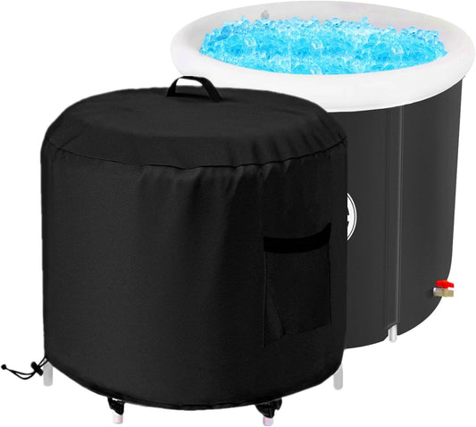 Portable Ice Bath Tub Cover - Dustproof, Waterproof with Windproof Hem - Outdoor Ice Bath Barrel Cover for Cold Plunge Tub